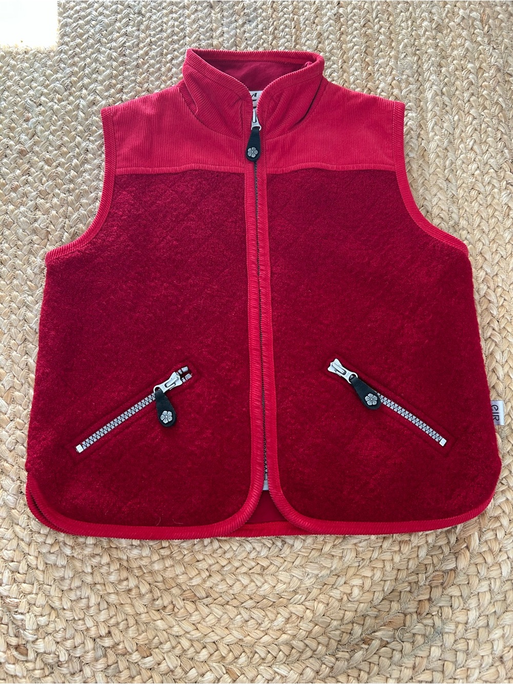 Red wool and cotton with cuorduroy Zip Vest